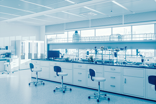 Cross processed image of an empty science laboratory with equipments. Bacteriostatic Water 10ml | Sterile Research Solvent | Laboratory Grade